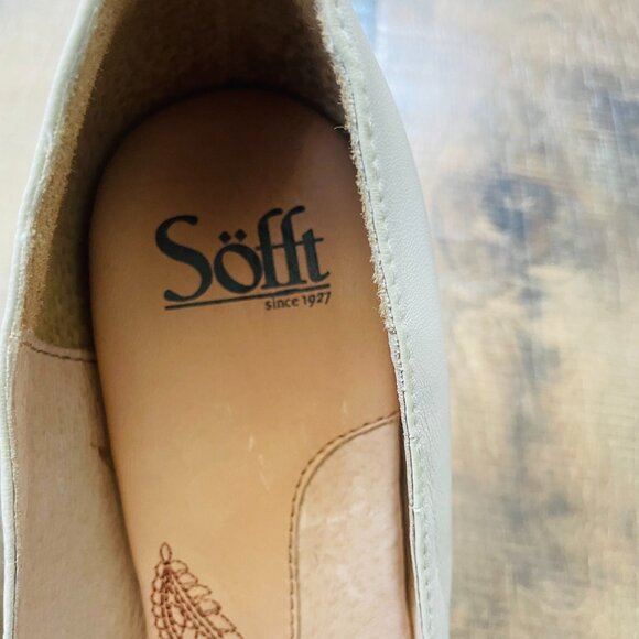 Söfft Leather Peep Toe Heels Size 9M | Woven Cutout Detail | Cream Beige Comfort - Picture 2 of 10